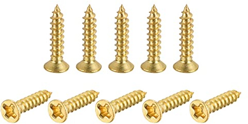 sourcing map Lot de 150 vis à bois en laiton, M2 x 10 mm, Phillips à tête plate auto-taraudeuse, connecteur autotaraudeuse pour charnières de porte, meubles en bois, appareils ménagers