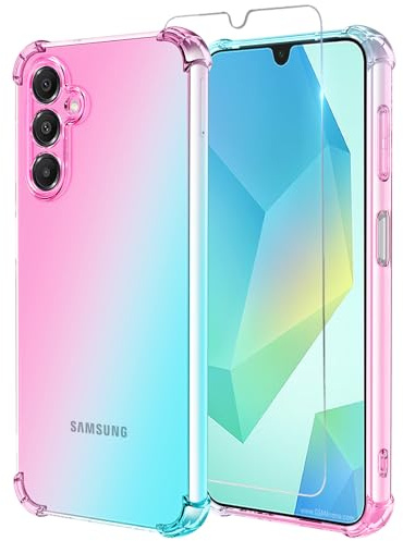 Osophter for Samsung Galaxy A16 Case: with 1pcs Screen Protector two color gradient reinforced corner TPU shock absorption flexible Cell Phone Cover for Galaxy A16(Pink Teal)