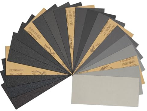 Papier de Verre 80-5000 Grain | 22 Feuilles Carbure de Silicium Humide/Sec| Auto/Carrosserie/Bois/Métal/Pierre/Verre | 9x3.6 Pouces | Abrasif Professionnel