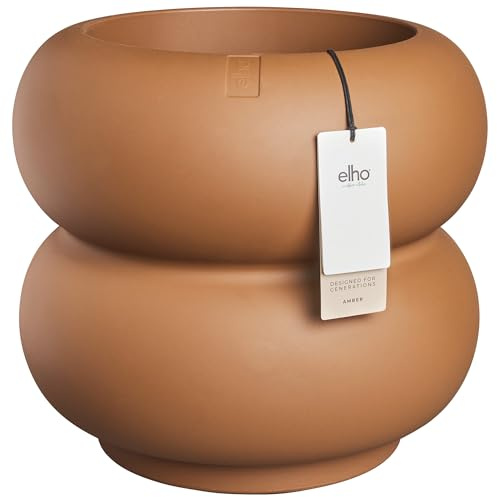 Elho Amber Roll Low 43cm Maceta - Caramel | Ø 43 x Al. 40 cm | Apto para interior y exterior | Plástico 100 % reciclado