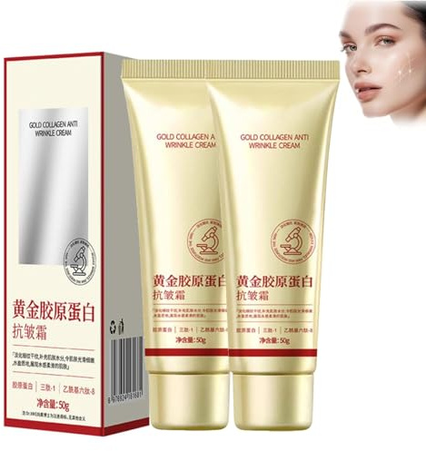 2PC Gold Collagen Anti-Wrinkle Cream, Korean Gold Collagen Anti-Wrinkle Cream, Gold Collagen Cream, Golden Collagen Anti-Falten-Creme, Collagen Moisturizing Skin Cream Reduces Wrinkles & Fine Lines