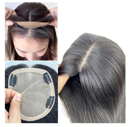Haarteile Echthaar Haar-Topper, 12 x 14 cm, Seidenbasis, Damen-Topper mit 4 Clips, natürliches Mittelteil, Malaysia-Jungfrau-Echthaar-Toupet, atmungsaktives Seiden-Top mit Babyhaar Hair Topper(12 inch