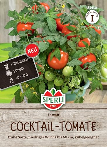 Sperli Cherry-Tomatensamen Tarzan, F1 83430 - Süßer Geschmack & hohe Erträge, aromatische Sorte für Kübel & Hochbeet, ideal für Salate & Snacks | Freilandanbau, robuste F1-Hybride, platzsparend, ertragreich, unkomplizierte Aussaat, für Balkon und Garten geeignet
