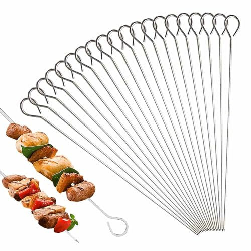 Brochetas de metal para barbacoa, acero inoxidable, 20 unidades, 20 cm, de grado alimenticio, para brochetas de pavo, reutilizables para freidora de aire, pinchos de metal para horno, Halloween,