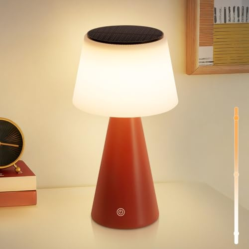 meoaow Tischlampe Kabellos LED Tischleuchte Solar - 3600mAH Aufladbar | Akku Tischleuchte Touch Dimmbar 3000K - 5000K Rot Nachttischlampe mit USB-C für Wohnzimmer Schlafzimmer Outdoor