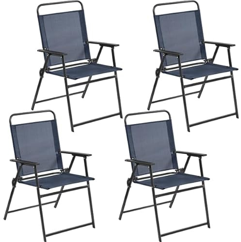Yaheetech Set 4 Sedia da Giardino Pieghevole da Esterno Campeggio con Braccioli Telaio in Metallo e Seduta in Tessuto da Balcone Portata 100 Kg Blu