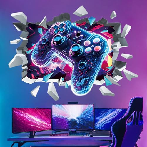 milaosk 3D Wandtattoo Gamer Wandsticker Kinderzimmer Jungen Bunte Broken Wall Gamepad Aufkleber Poster Teenager Wandbilder Wandaufkleber Wanddekoration für Schlafzimmer Gaming Zimmer Kinderzimmer