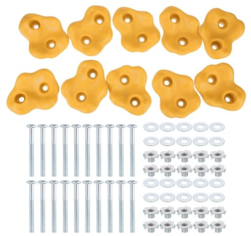 PATIKIL Rock Climbing Holds, 10 Pcs Large Climbing Rock Wall Grips Play Set Climber Attachments with Double Hole for Playground Accessory Indoor Outdoor Tree Training, Yellow B-Large