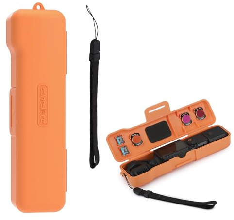 LIBOQIAO Protective Case with Lanyard Compatible with Osmo Pocket 3 Plastic Full Protection Cover Travel Carrying Case for Pocket 3 Accessories (ORANGE)