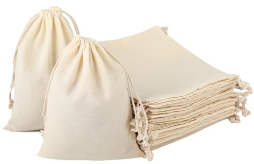 Qacpahucy - 25 Bolsas de Algodón 15 x 20 cm - Tela con Cordón - Multiusos para Regalos, Joyas, Dulces y Fiestas