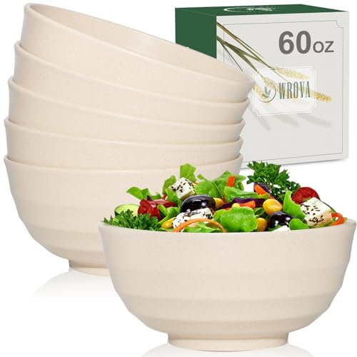 Wrova Ensemble de Grands Bols 60 OZ - 6 PCS Bol à Ramen Grand Réutilisable, Bols Compatibles Micro-ondes et Lave-vaisselle, Ensemble de Bols de Service en Plastique Bols de Cuisine pour Servir Soupe