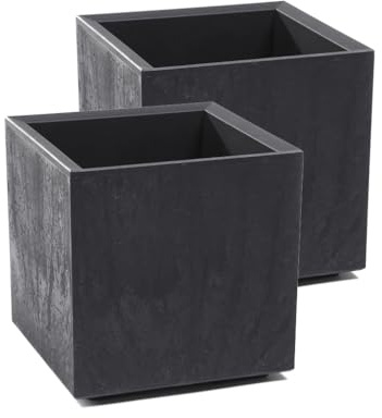 Kreher Set: 2 x XL Pflanzkasten Karo in verschiedenen Formaten und Farben. Tolle Beton Optik in Grau oder Anthrazit! Aus robustem recyceltem Kunststoff! (13 Liter Anthrazit)