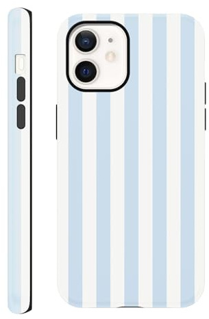 Yirlbey Randigt fodral för iPhone 12 Pro/12 6,1 tum, Aesthetic Stripes Stripes Randig design mönster stötsäker silikonbaksida skyddande fodral för kvinnor flickor för iPhone 12, blå band
