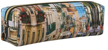 NBHDZENGW Lissabon Tram Leder-Federmäppchen mit glattem Reißverschluss, stilvolle, langlebige Reißverschlusstasche für Schule, Büro, Reisen, leicht, Volldruck-Schreibwarenhalter, gold, Einheitsgröße
