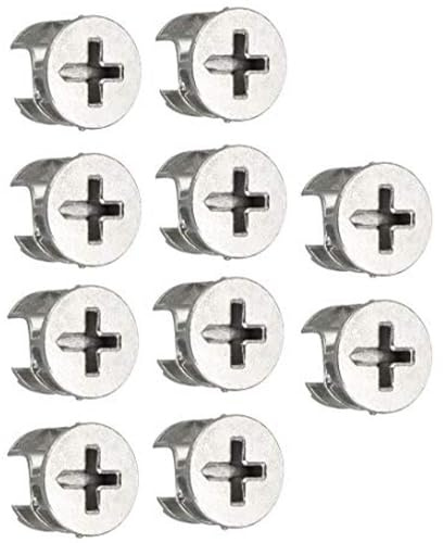 TA-VIGOR 10Pcs Furniture Connecter Cam Lock Nuts Fittings, 15mm x 12mm Screw Eccentric Fasteners for Cabinet Drawer Dresser Wardrobe Furniture Panel Connecting, Silver