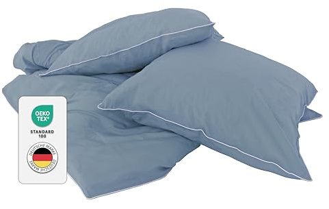 jilda-tex Luxus Perkal Premium-Bettwäsche aus Eukalyptus 100% Lyocell Tencel™ Piping Zertifiziert nachhaltig (Blau, 2 TLG. 135x200cm / 40x80cm)