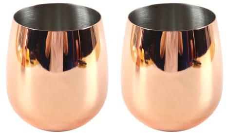 zalati 2-piece Handle-free Stainless Steel Copper-plated Wine Glasses and Drinking Cups Suitable for Dining Tables, Parties, Outdoor Use, Etc.