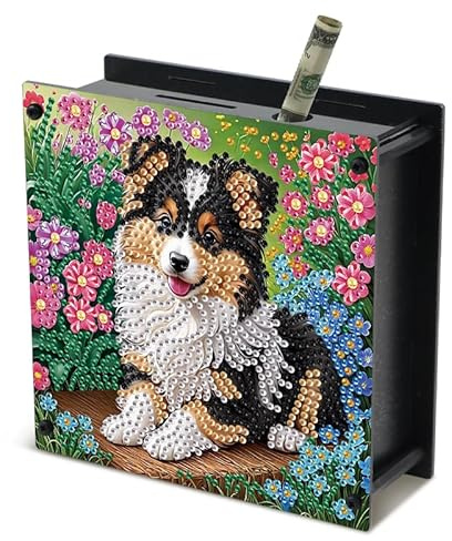 JISHSHAY Diamond Painting Spardose Hund Diamant Painting Spardosen Tiere Diamaond Malerei Sparschwein Diamant Malerei Sparbüchse Diamantmalerei Piggy Bank Money Saving Box 14.9×14.9×5.4cm