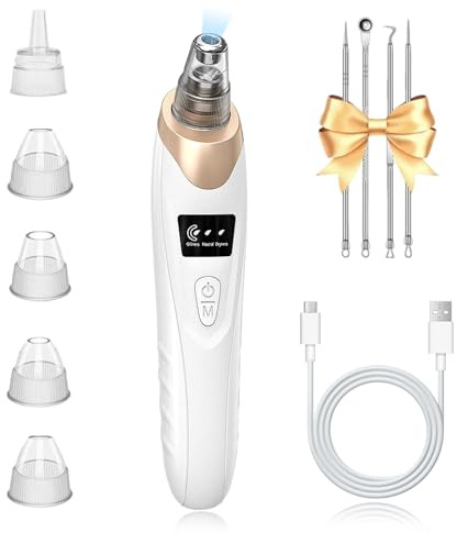 IGEAIIE Blackhead Remover Vacuum with 3 Suction Power Modes Blackhead Remover Tool, Blackhead Remover for Face with 5 Replaceable Heads, Pore Vacuum Cleaner for Deep Cleansing
