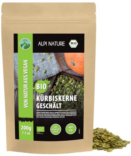 Alpi Nature Graine de Courge BIO 200g, Graines de Courge Crues et Pelées pour Salades, Smoothies et Desserts