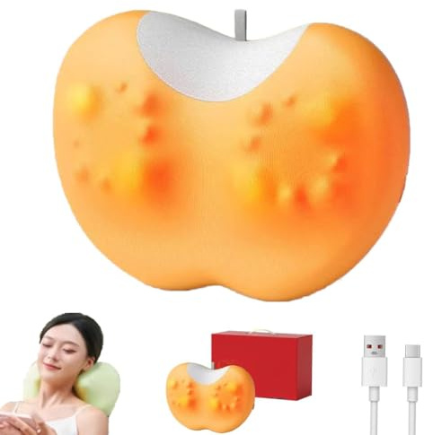 Excellten - 3D Kneading Massage Pillow, Shiatsu Massagegerät, Massagekissen mit Wärmefunktion, Nackenmassagegerät mit 3 Geschwindigkeiten, EMS Massagegerät Nacken Massagekissen Für Full Body (Orange)