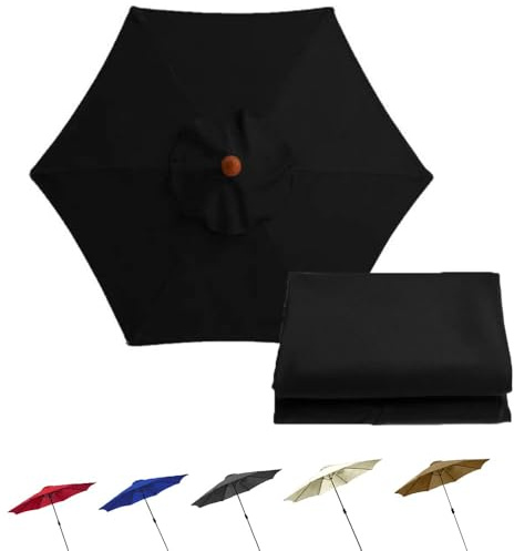 6 stecche di ricambio per ombrellone da giardino da 2,7 m, impermeabile, anti-UV, per esterni, resistente, in tessuto, nero, ideale per giardino e terrazza