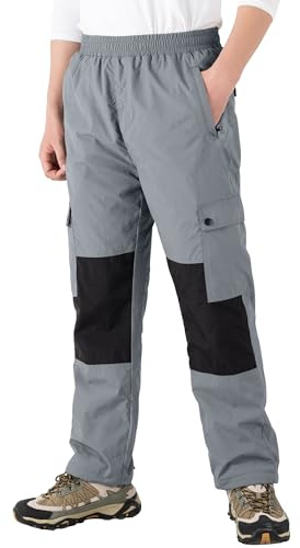 Boys Waterproof Fleece Pants Kids Cargo Hiking Winter Snow Ski Pant Trousers with Zipper Pockets Grey 10-11 Years/Size 150