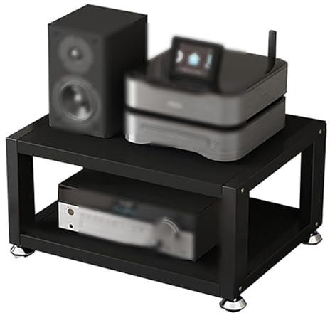 YUGXTH Media Stand Audio Rack, 2/3/4 Tier Desktop AV Media Stand Small Stereo Cabinet HiFi Rack, AV Medias Stands Corner Shelf for Headphone Amplifier CD Player(Black,L15.7xH9in/40x23cm)