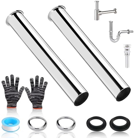 2 Stück Tauchrohr Edelstahl Siphon 200mm, 1 1/4 Zoll x 32mm | Verstellrohr Siphon Rohr Verlängerung mit Dichtungsringe und Mutter für Waschbecken Waschtisch Ablaufgarnitur