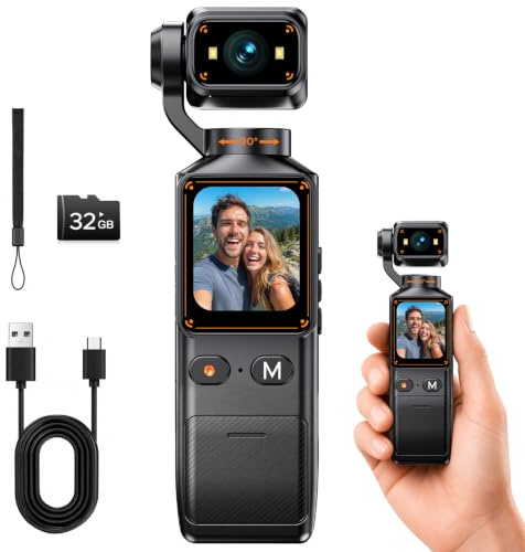 CAMWORLD Vlog Camera 2K, Mini Bodycam con Lente Ruotabile a 360° & Scheda da 32GB, Videocamera Portatile Wi-Fi POV Action Cam, 1,69 Fotocamera per Fotografia, Youtube, Viaggi