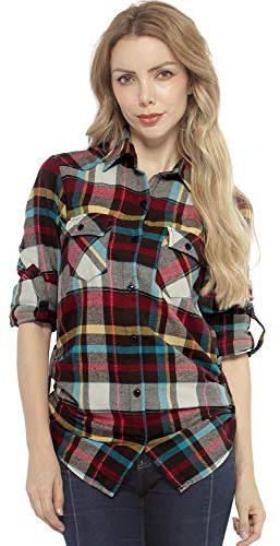 Matchstick Camisas de Mujer Blusa de Franela #B003 (2021 Checks#4,XL)