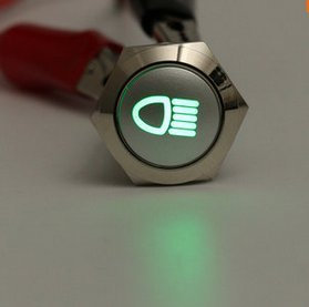 Alamor 12V 19Mm Metal Plateado Led Botón Encendido Apagado Interruptor Luz Símbolo-Verde