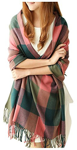 Damen Winter Schal Kariert übergroßer Quadratisch Deckenschal, Karo Tartan Streifen Plaid Muster XXL Oversized Fransen Poncho, Mischfarbe, Einheitsgröße