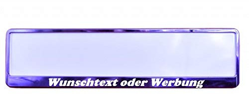2 Stück Kennzeichenhalter VIOLETT CHROM mit WUNSCHTEXT Beschriftung Werbung BEDRUCKT
