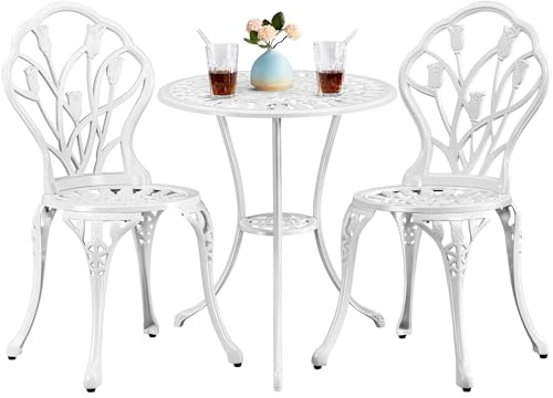 Yaheetech Conjunto de 1 Mesa y 2 Silla Exterior Mueble de Aluminio Blanco