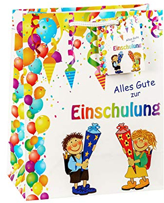 TSI Geschenktüten EINSCHULUNG, 12er Packung, Größe: Mittel (HxBxT 23 x 18 x 10 cm), Art. Nr. 82017