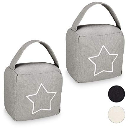 Relaxdays 2 x Türstopper Sack, moderner Türsack in Vintage Design, Boden, Stofftürstopper mit Griff, HBT: 18,5 x 14 x 10 cm, grau