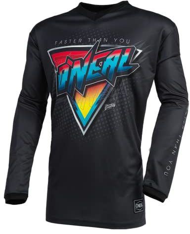 O'NEAL | Motocross-Trikot | Enduro MX | Atmungsaktiv, Gepolsterter Ellenbogenschutz, Passform für maximale Bewegungsfreiheit | Element Jersey Speedmetal | Erwachsene | Schwarz Multi | Größe M
