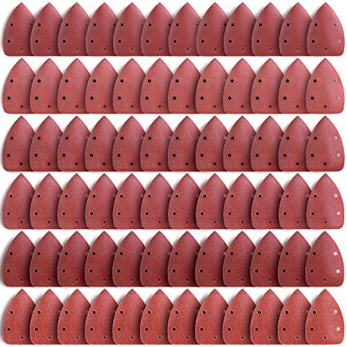 LESNIC 72 st musdetaljer slipmaskin, 40/60/80/100/120/180 korn blandade sandpapper slipdynor krok och ögla sandpapper ark för omloppsbital slipmaskin och alla oscillerande verktyg (blandad)