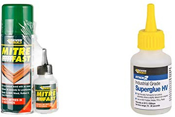 Everbuild Mitre Fast Two Part Instant Bonding Kit, 50 g Adhesive, 200 ml Activator & Stick 2 Industrial Grade High Viscosity Superglue, Clear, 50 g