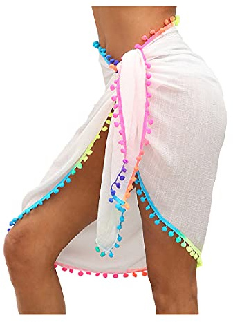 Sharebeauty Womens Bikini Cover Up Sheer Flowy Beach Wrap Sarong for Ladies, White