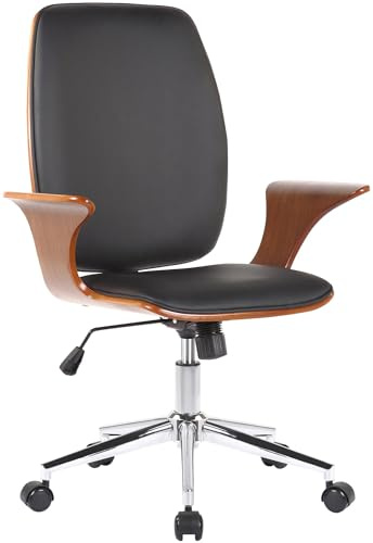 CLP Fauteuil de Bureau Burbank avec Coque en Bois I Chaise De Bureau en Tissu Ou Similicuir Dossier Assise Rembourrés I Piètement Métal, Couleur:Noyer/Noir, Matériel:Similicuir