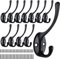 JatilEr 12 Piezas Percha Pared, Ganchos Pared Metal Colgadores Pared Gancho Perchero con Tornillos, Vintage Dobles Ganchos para Colgar Ropa Perchas de Pared para Dormitorio, Armario, Baño (Negro)