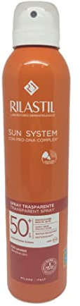 Rilastil Sun System Transparent Spray SPF 50+, Spray Corpo Trasparente, Resistente all'Acqua, Tutti i Tipi di Pelle, Azione Antiossidante e Lenitiva, 200 ml