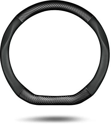 Ergocar Universal Auto Lenkradabdeckung, Carbon Fiber D-Form, Atmungsaktiv Und Rutschfest, Leder Bezug 36-39CM Für Die Meisten Autos