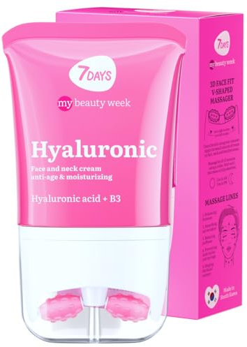 7Days Crema Viso Antirughe Idratante per Skincare Coreana con Acido Ialuronico e Vitamina C per Donna e Uomo Effetto Lifting Rassodante con Roller per Massaggio Collo e Decollete 80 ml