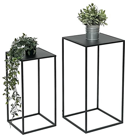 DanDiBo 96312 - Juego de 2 taburetes para flores (metal, rectangular), color negro