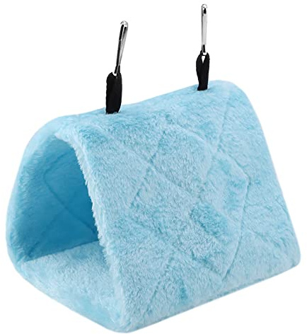 Tbest Gabbia Sospesa per Uccelli, Morbida Amaca in Peluche, Tenda Sospesa per Uccelli, Pappagallo, Letto Caldo Invernale, Giocattolo per Animali Domestici (Blu)