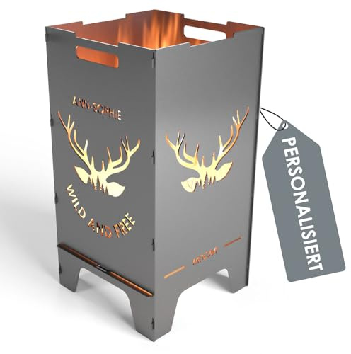 MOCAVI Feuertonne Wild 73 cm | 3 mm Stahl personalisiert Feuerkorb Feuerschale sicher massiv robust Design-Feuerfass für Garten und Terrasse groß eckig Feuerstelle Outdoor hitzefest außen