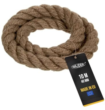 Najder - Juteseil - Naturfasern - gedreht Tauwerk - Hanf Jute Tau Seil - Seil für Barrieren und Geländer - Durchmesser 40 mm, 10 Meter